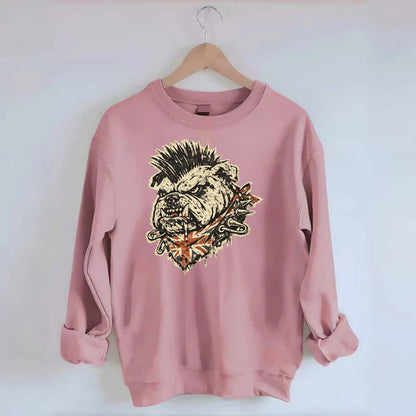PUNK BULLDOG | British bulldog with mohawk | Safety pins through collar | - Crewneck Sweatshirt - pink