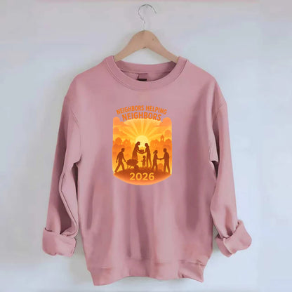 Local communities thriving with shared resources - "Neighbors Helping - Crewneck Sweatshirt - pink