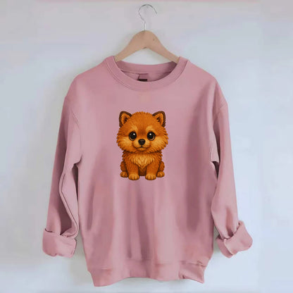 Baby Pomeranian Puppy - fluffy orange ball, fox face, tiny body, bright eyes, - Crewneck Sweatshirt - pink