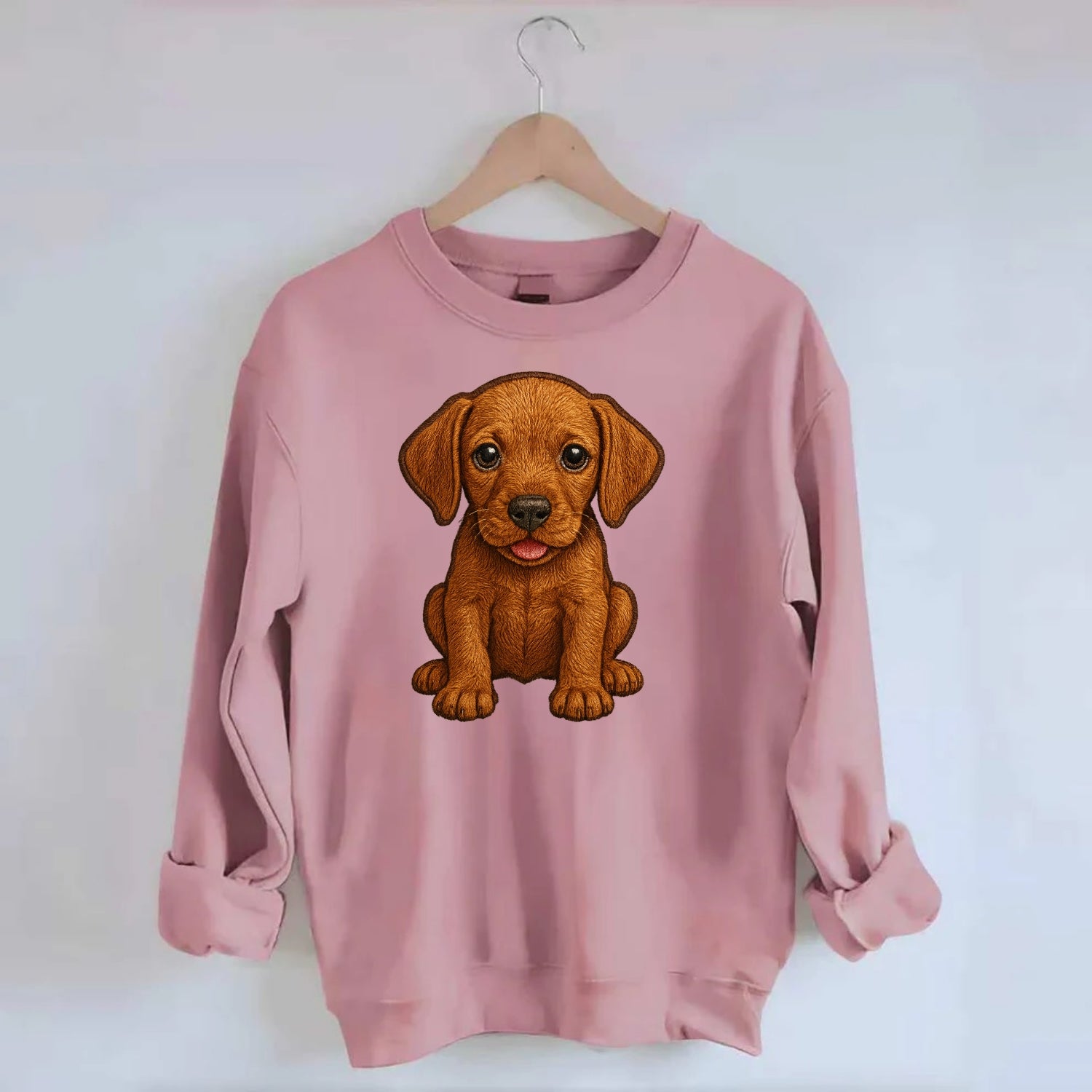 Baby Vizsla Puppy - golden rust coat, soulful eyes, athletic build, - Crewneck Sweatshirt - pink