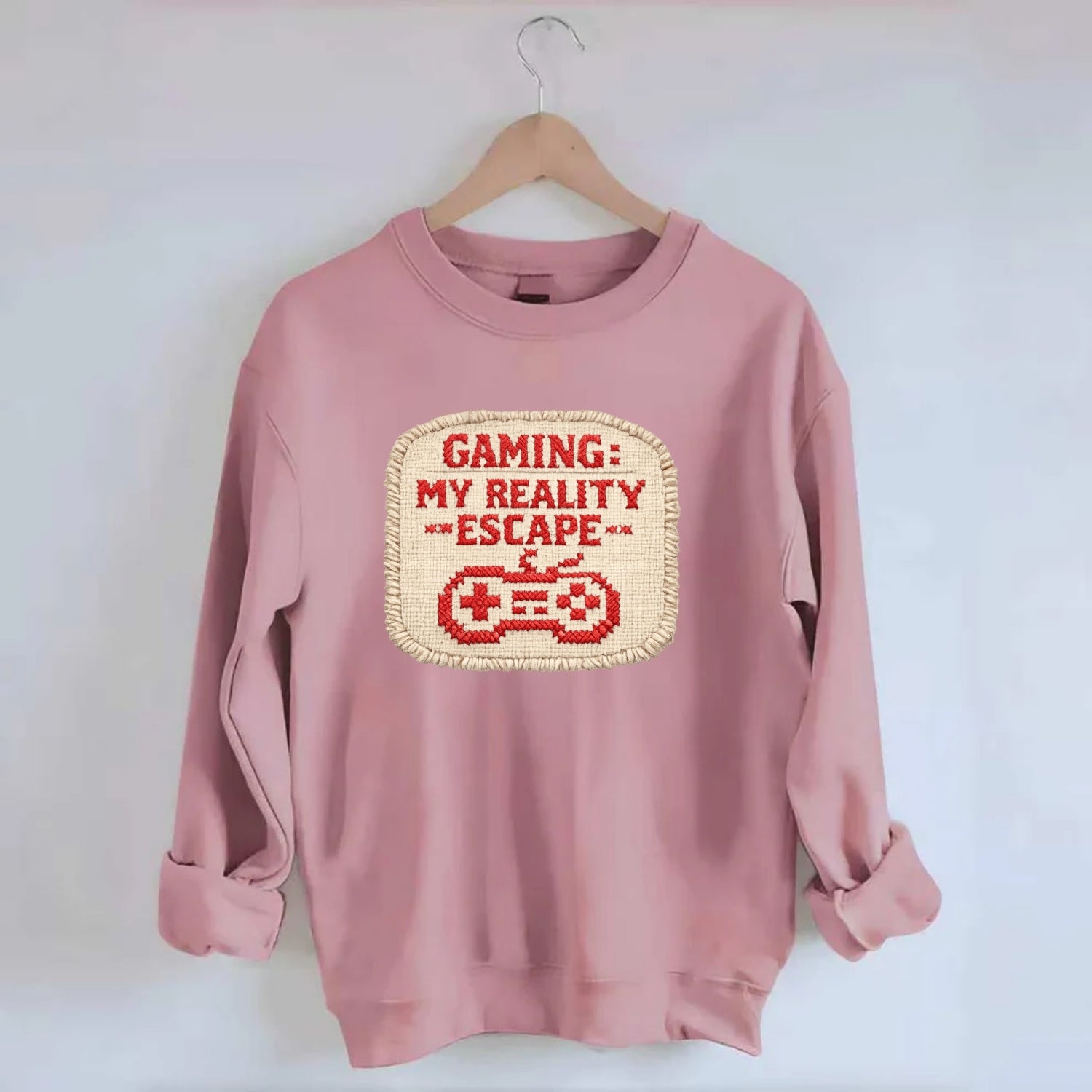 GAMING: MY REALITY ESCAPE - red game escape - red - gaming reality escape - Crewneck Sweatshirt - pink