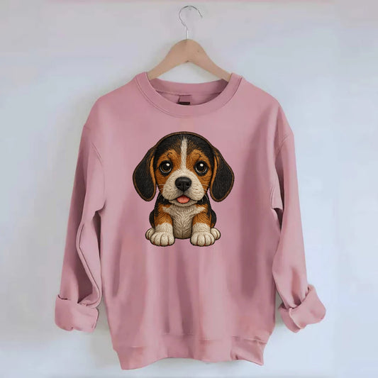 Baby Beagle Puppy - tricolor coat, long droopy ears, big pleading eyes, - Crewneck Sweatshirt - pink