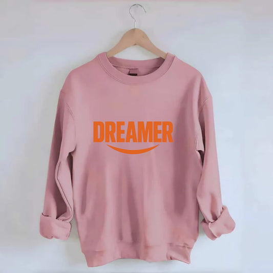 Bold typography design - "DREAMER" - imagination, seeing possibilities - Crewneck Sweatshirt - pink