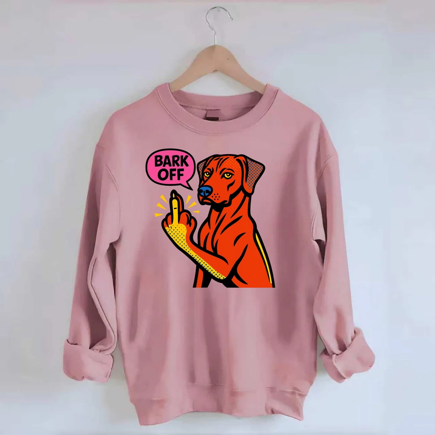 Rhodesian Ridgeback with distinctive ridge on back, athletic muscular paw up - Crewneck Sweatshirt - pink