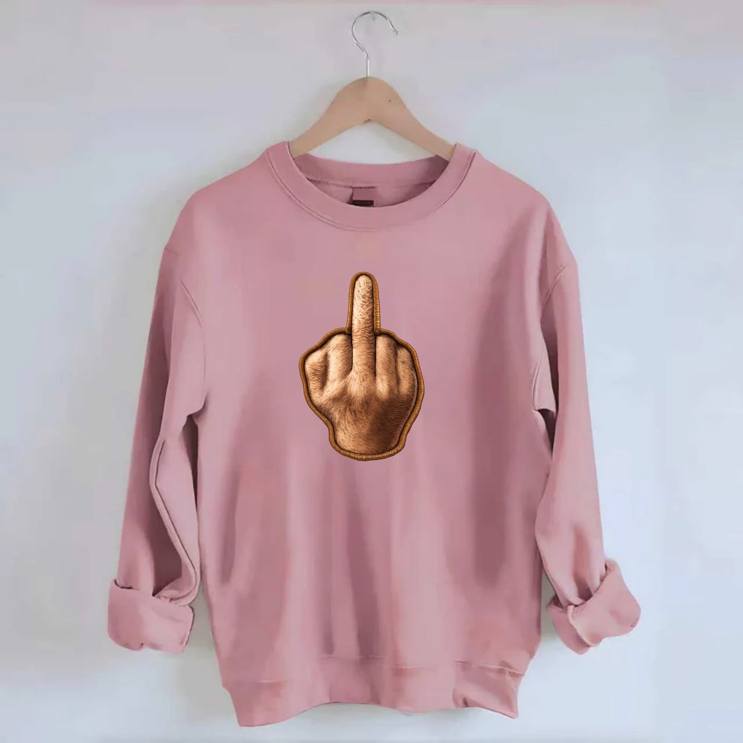 MIDDLE FINGER - hand gesture in skin tone , attitude - Crewneck Sweatshirt - pink