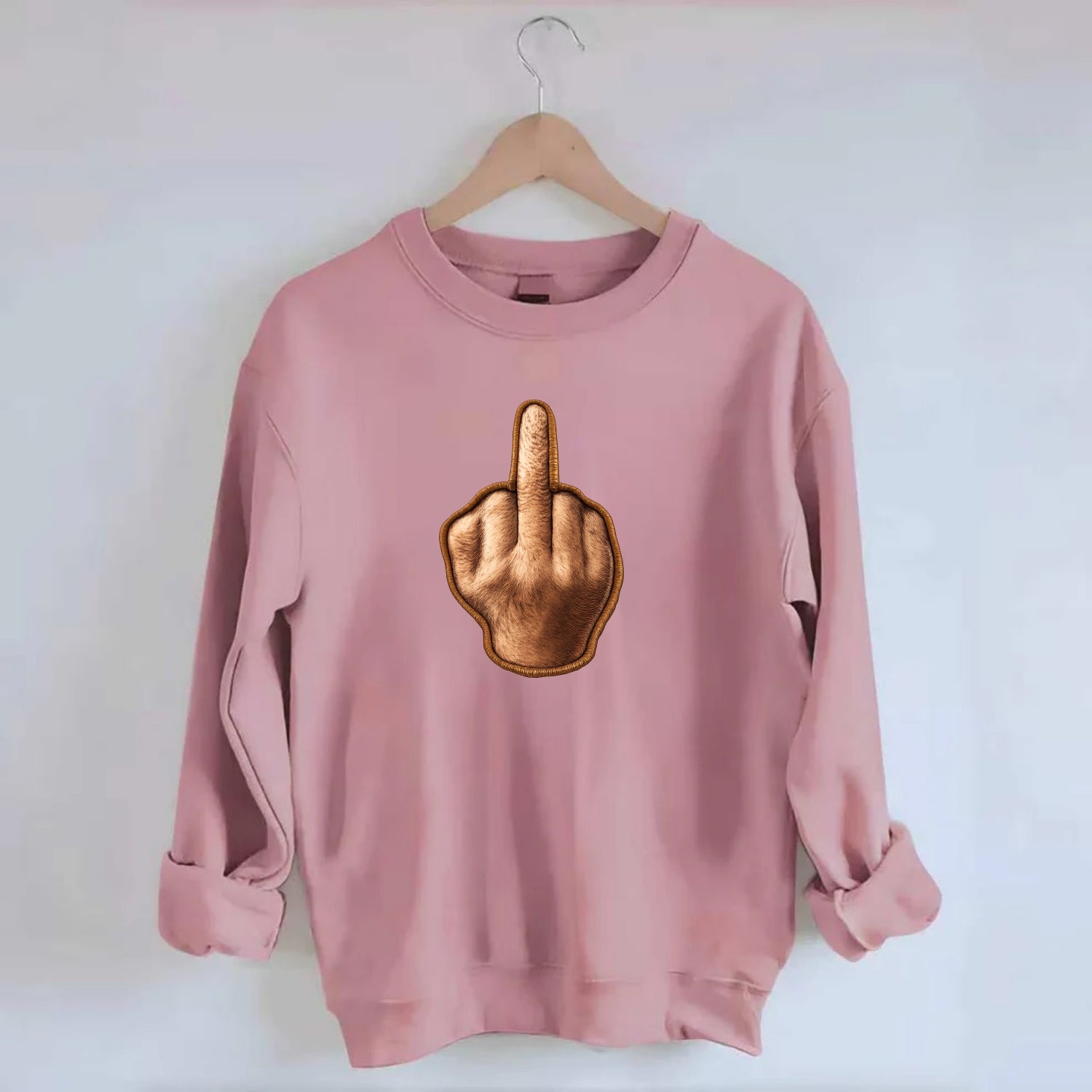 MIDDLE FINGER - hand gesture in skin tone , attitude - Crewneck Sweatshirt - pink