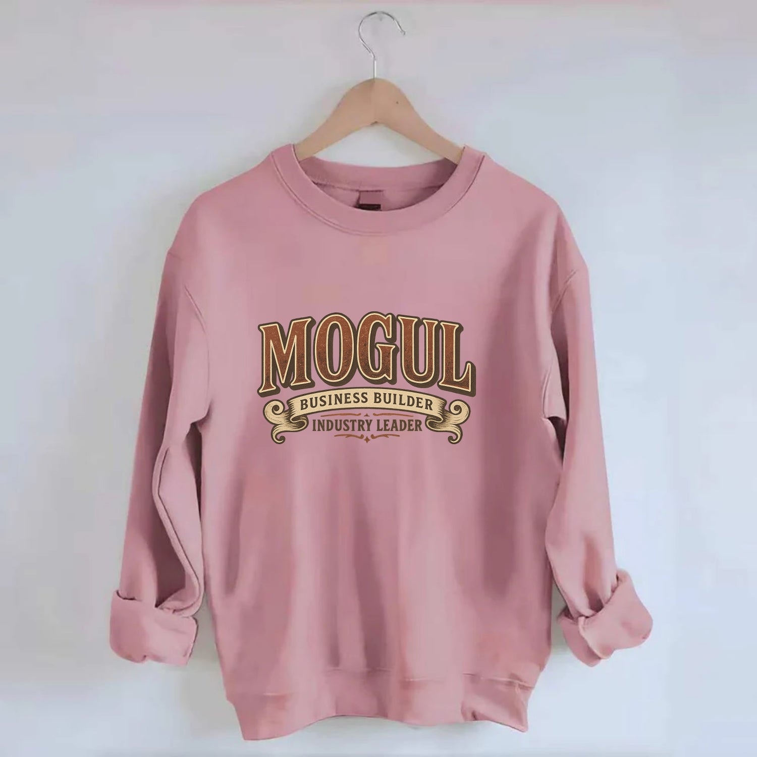 Bold typography design - "MOGUL" - business builder, industry leader - Crewneck Sweatshirt - pink