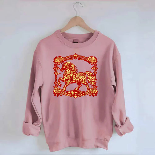 HORSE | Silk style horse design | Gold and silver thread appearance | Phoenix - Crewneck Sweatshirt