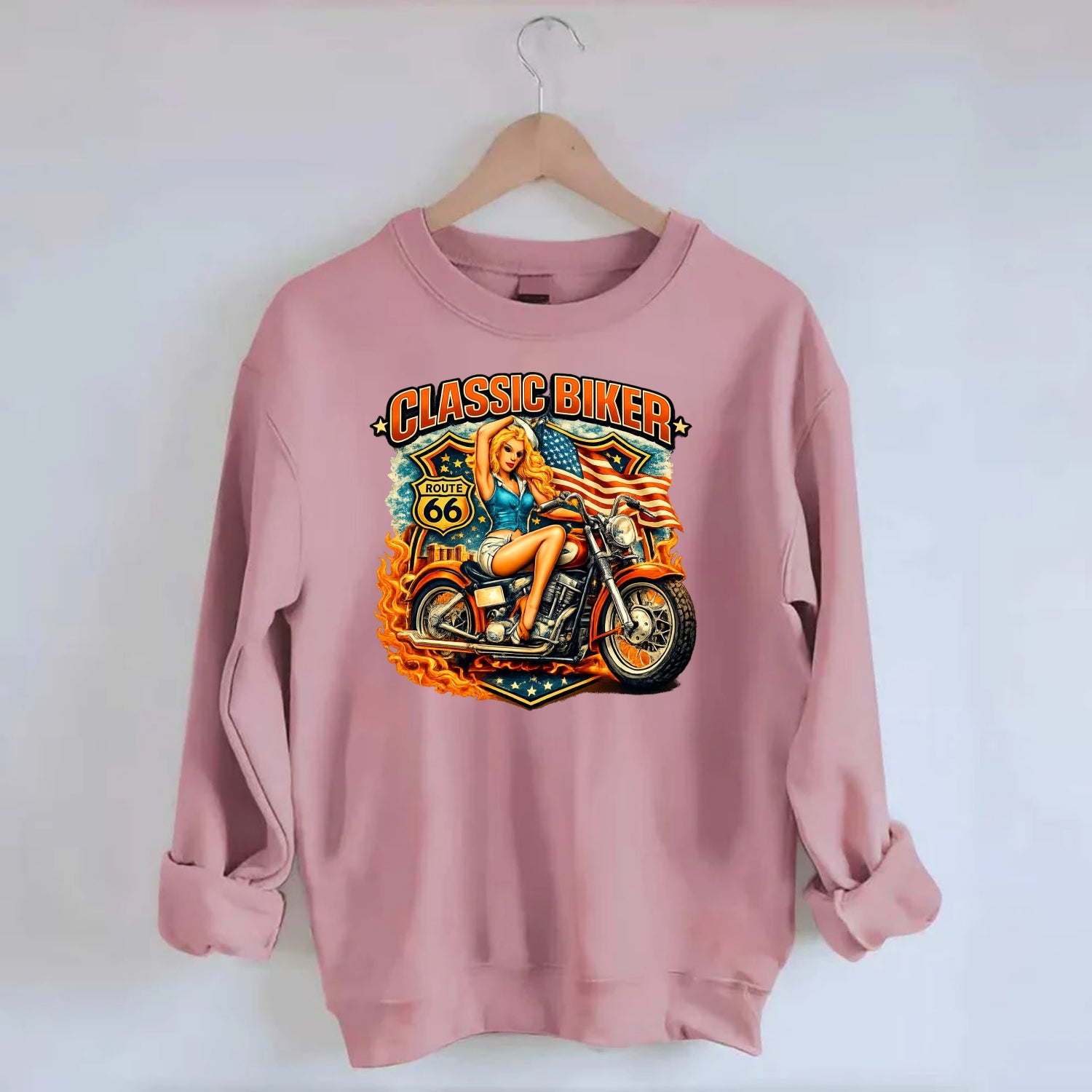 Classic Pinup Biker - Crewneck Sweatshirt - pink