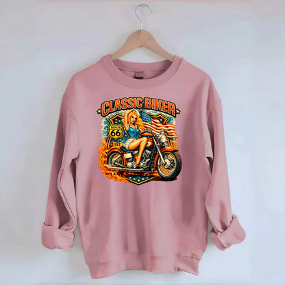Classic Pinup Biker - Crewneck Sweatshirt - pink