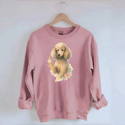 Standard Poodle with curly styled coat, intelligent face, fancy paw giving - Crewneck Sweatshirt - pink