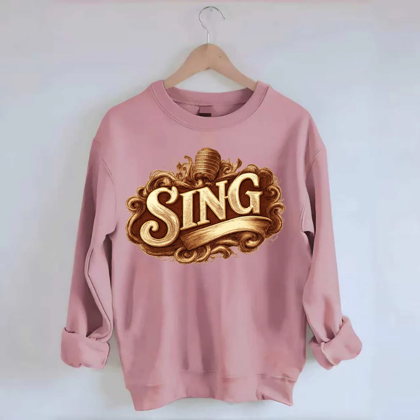 Bold typography design - "SING" - vocal expression, musical soul - Crewneck Sweatshirt - pink