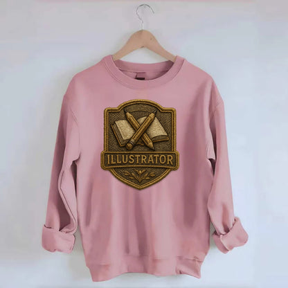 Pencils and sketchbook - illustrator badge - Crewneck Sweatshirt - pink