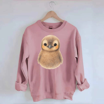 Baby King Penguin - orange cheek patches, fluffy brown, large eyes, - Crewneck Sweatshirt - pink