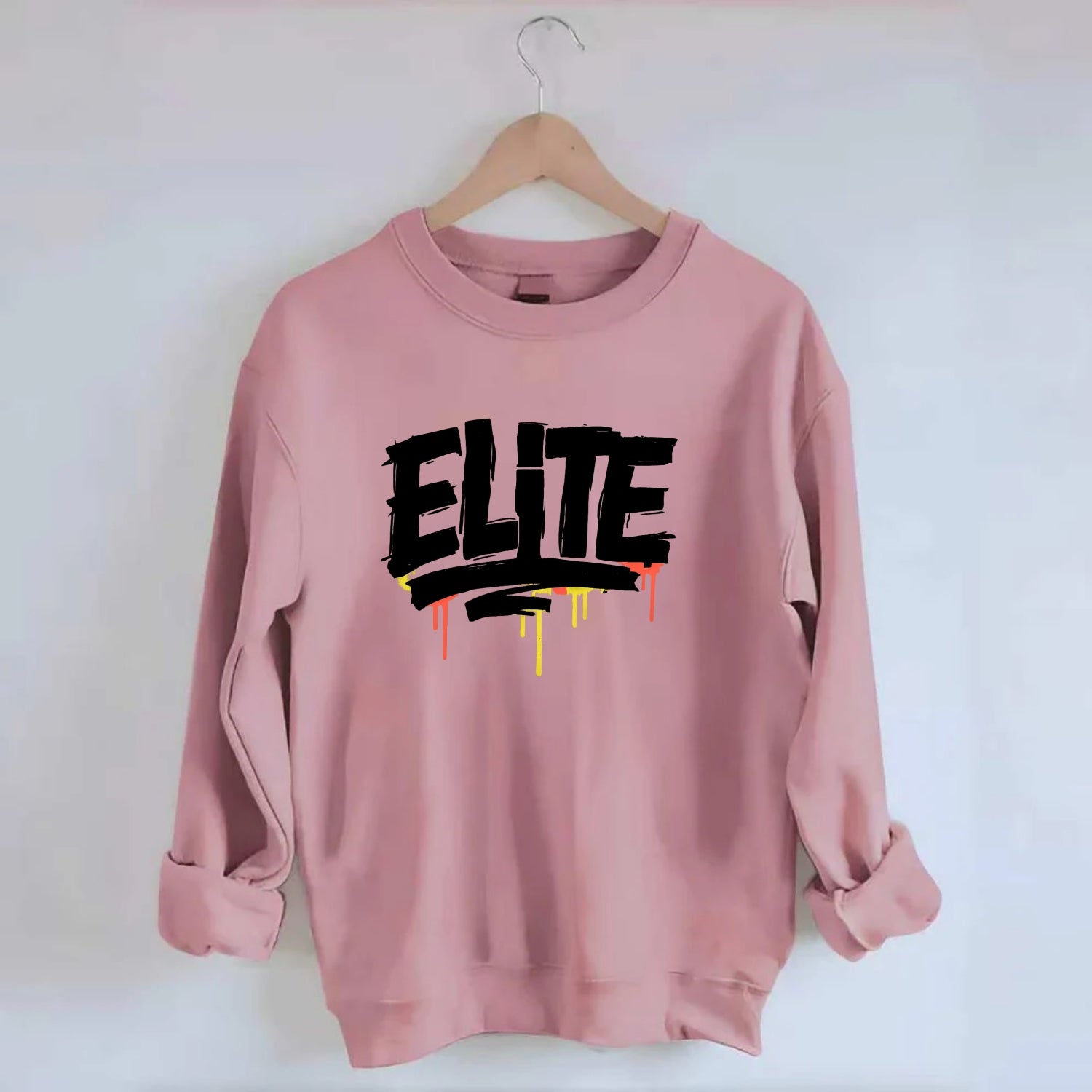 Bold typography design - "ELITE" - top tier, highest level - Crewneck Sweatshirt - pink