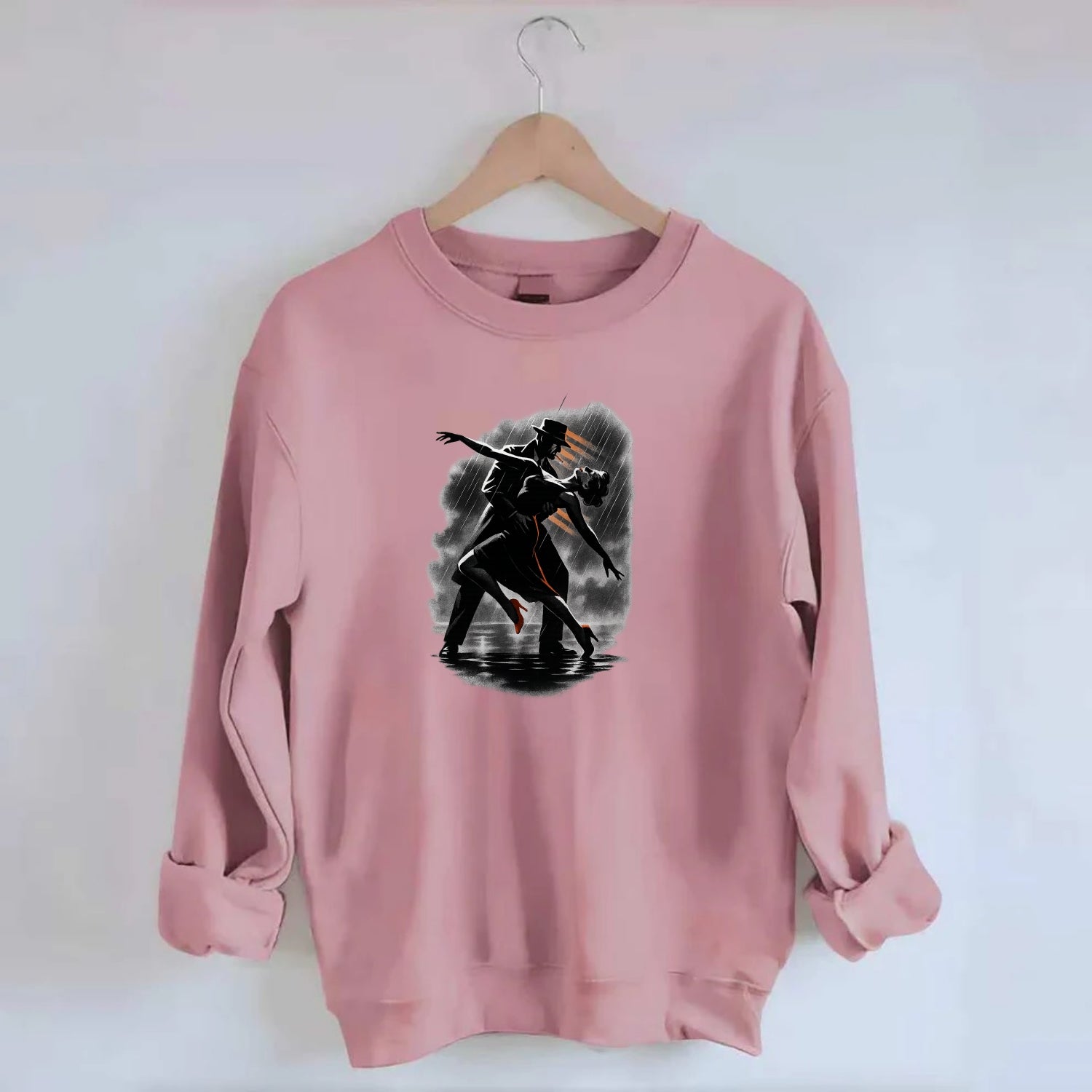 romantic dance pose with woman lifted in the air at lakeside - Crewneck Sweatshirt - pink