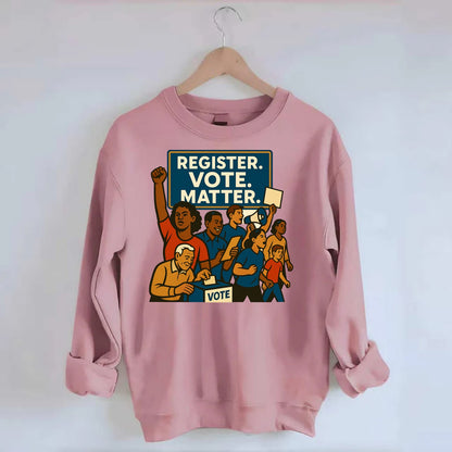 Voter registration drive bringing community together - "Register. Vote. - Crewneck Sweatshirt - pink