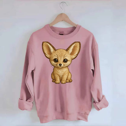 Baby Fennec Fox - huge ears, cream fur, large dark eyes, front-facing, desert - Crewneck Sweatshirt - pink