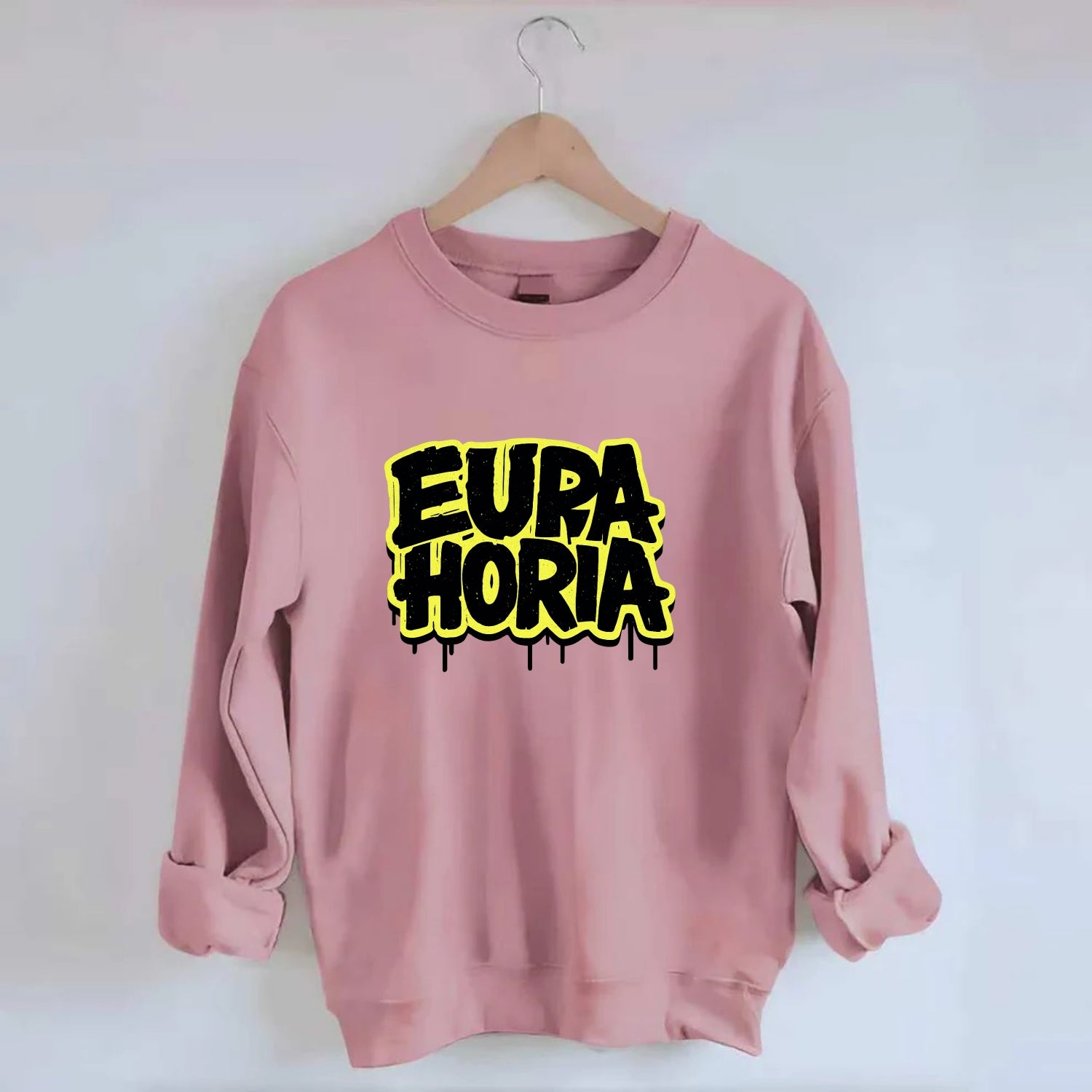 Bold typography design - "EUPHORIA" - intense happiness, ecstasy - Crewneck Sweatshirt - pink