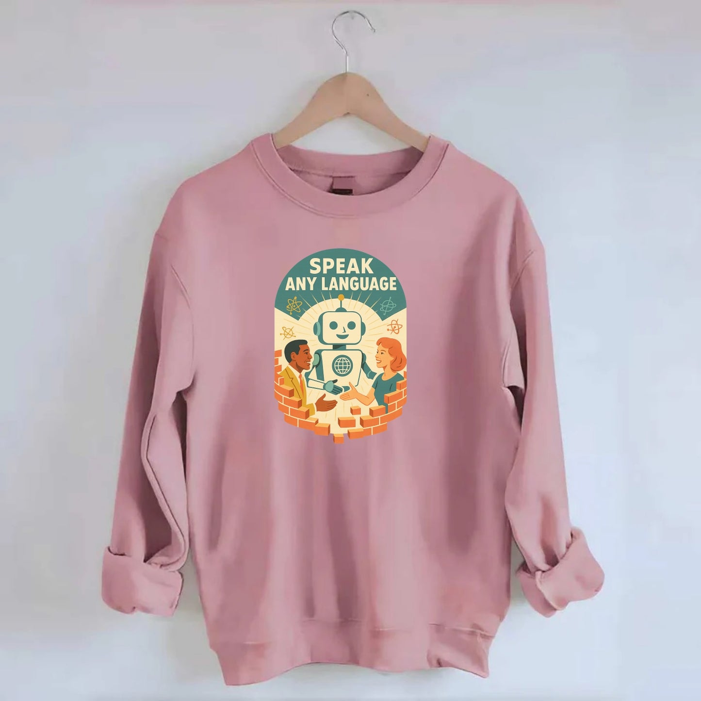 Language learning AI breaking down barriers - "Speak Any Language" - - Crewneck Sweatshirt - pink