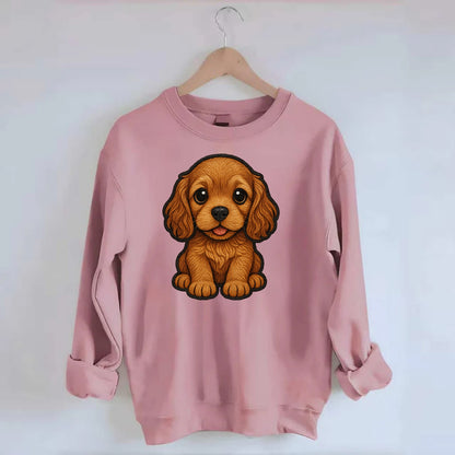 Baby Cocker Spaniel Puppy - long wavy ears, soulful eyes, silky coat, - Crewneck Sweatshirt - pink