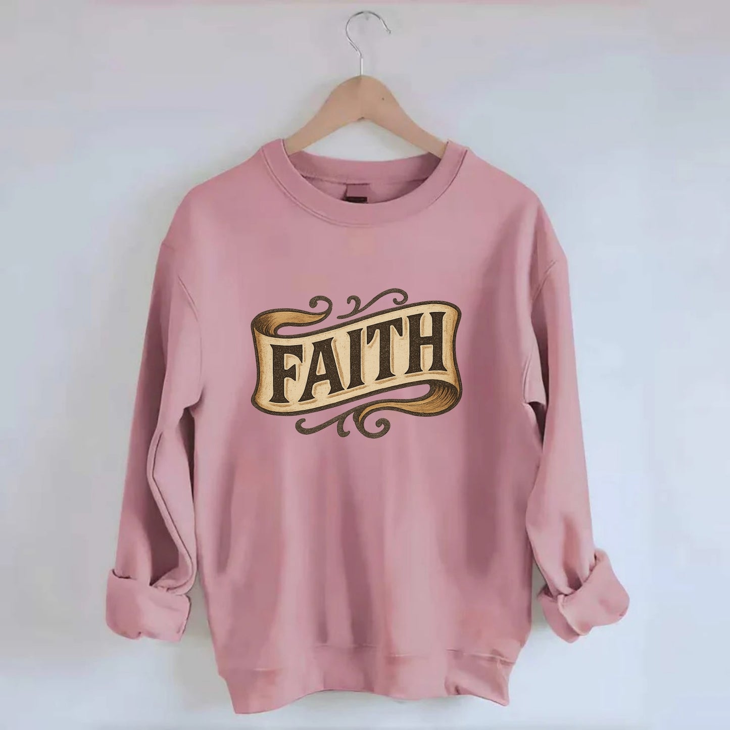 Bold typography design - "FAITH" - trust in the unseen, spiritual strength - Crewneck Sweatshirt - pink