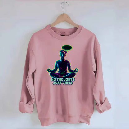 Peaceful floating figure with empty thought bubble - "no thoughts just vibes" - Crewneck Sweatshirt - pink