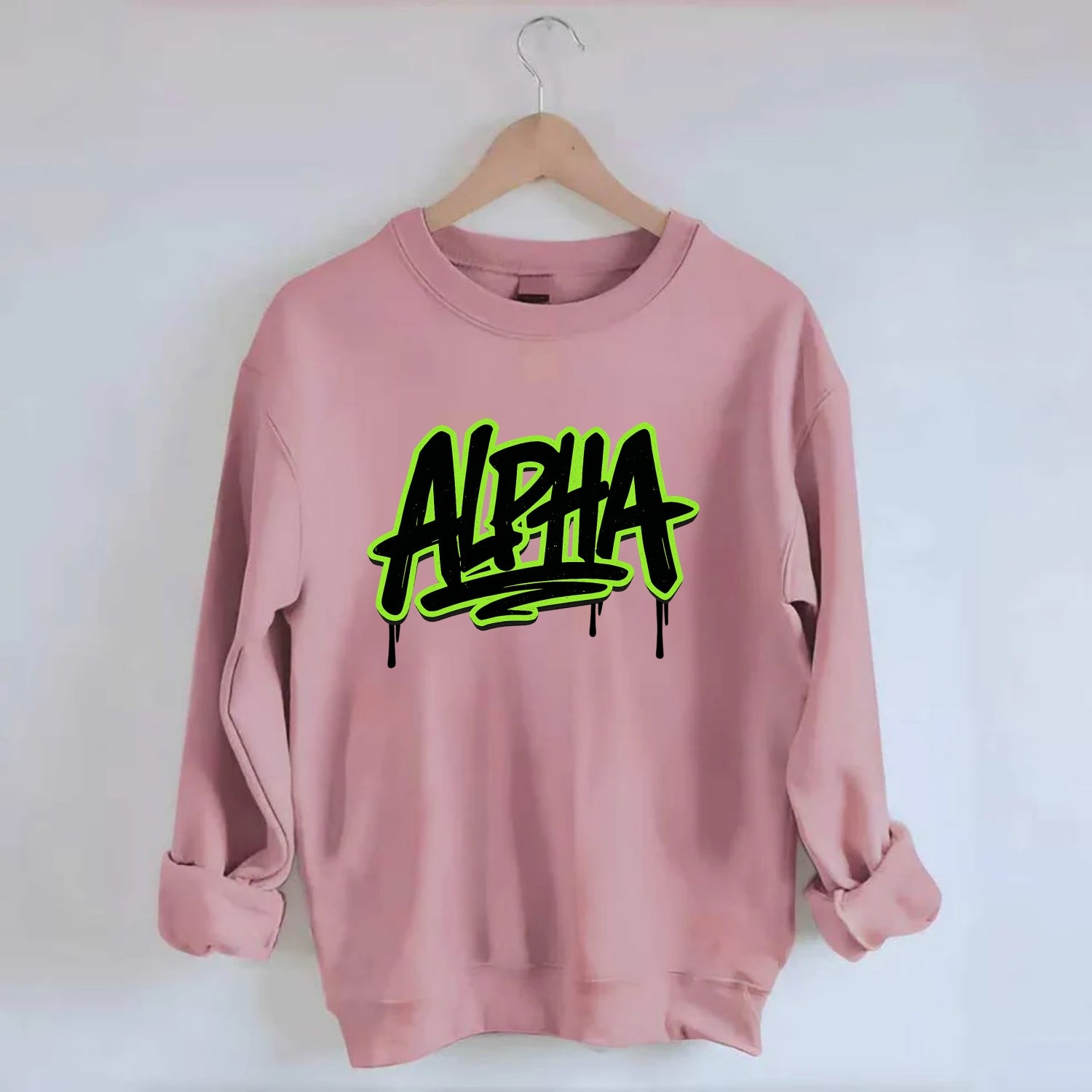 Bold typography design - "ALPHA" - leader of the pack - Crewneck Sweatshirt - pink
