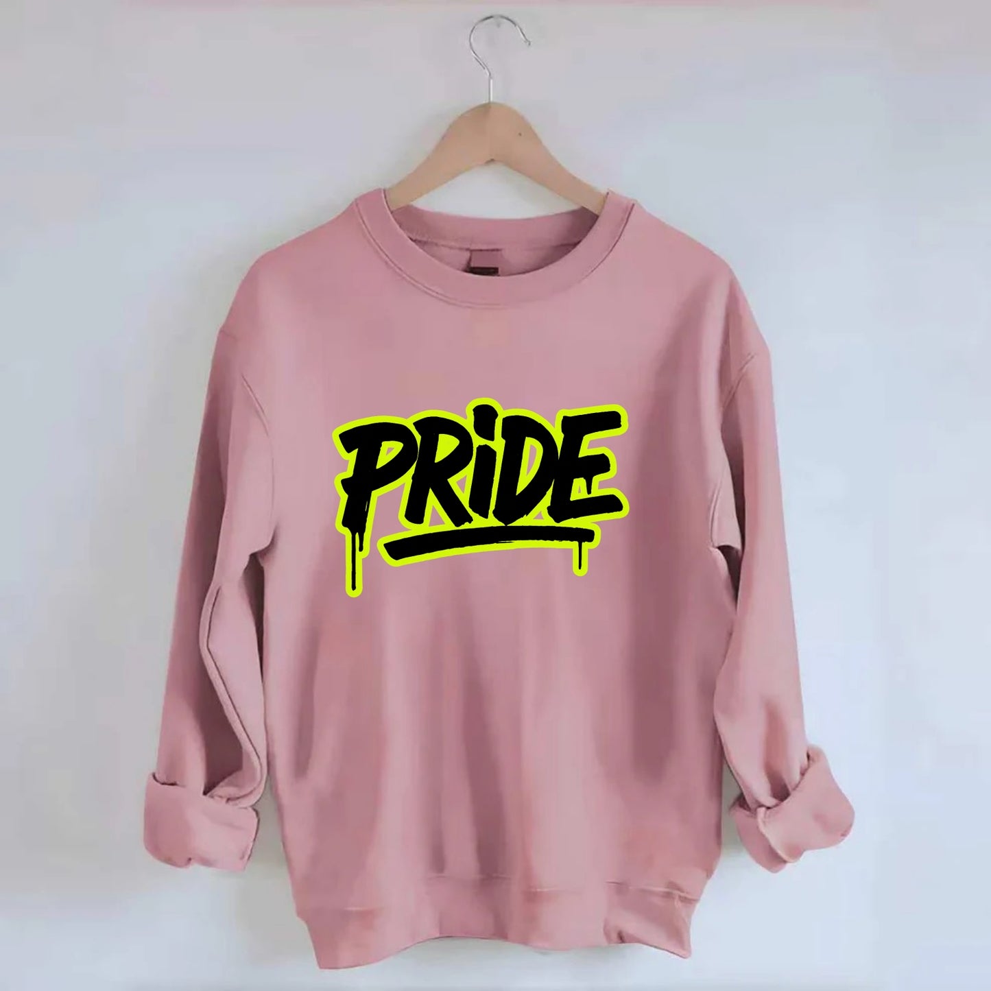 Bold typography design - "PRIDE" - dignified satisfaction, honor - Crewneck Sweatshirt - pink