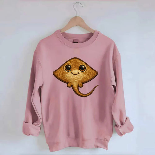 Baby Stingray - flat body, long tail, eyes on top, front-facing, friendly - Crewneck Sweatshirt