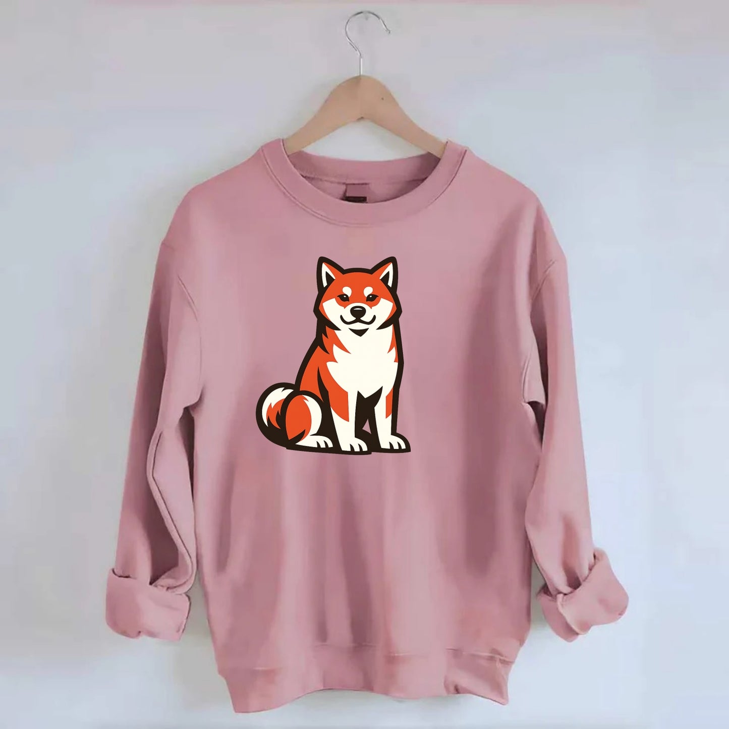 Sitting Shiba Inu Emblem - Crewneck Sweatshirt - pink