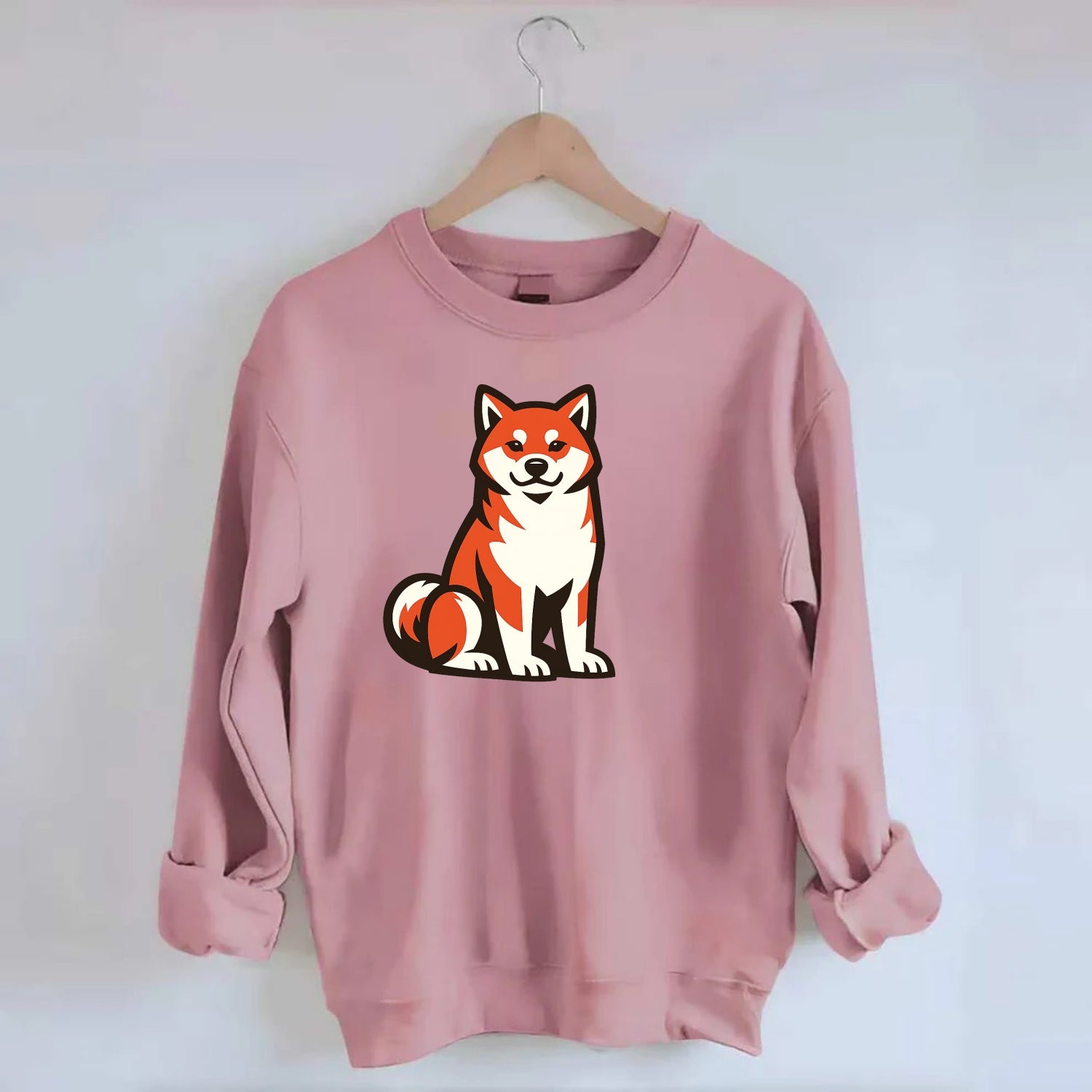 Sitting Shiba Inu Emblem - Crewneck Sweatshirt - pink