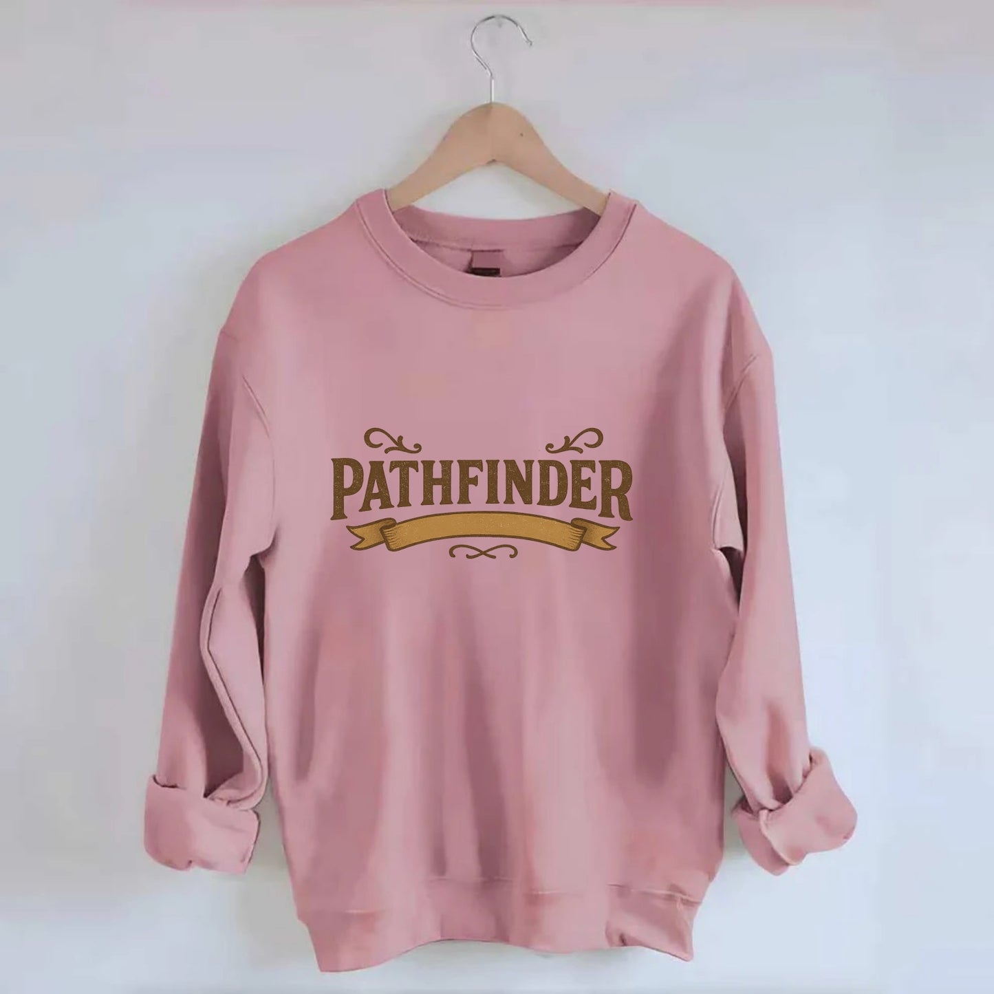 Bold typography design - "PATHFINDER" - finding the way, leading others - Crewneck Sweatshirt - pink