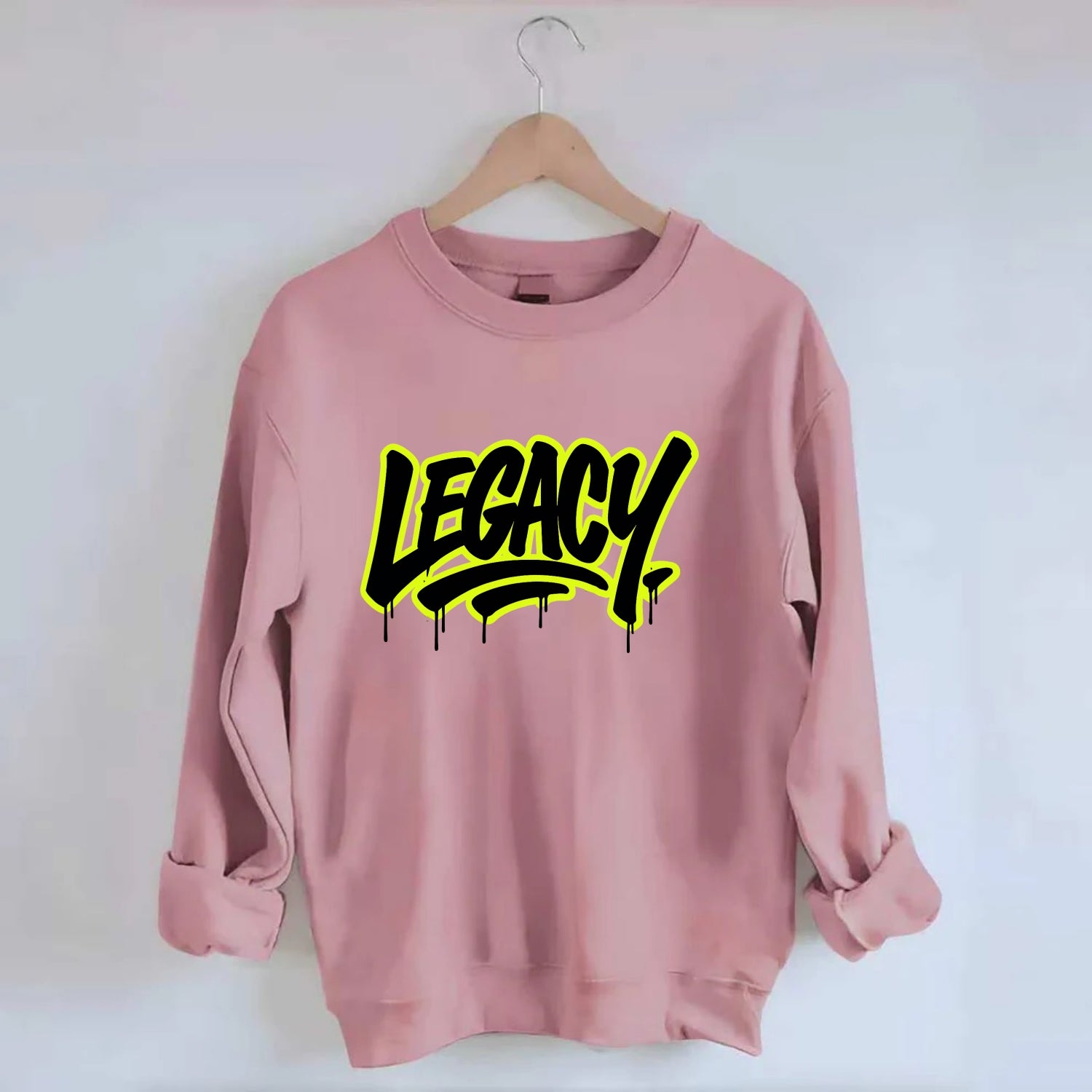 Bold typography design - "LEGACY" - what you leave behind, lasting impact - Crewneck Sweatshirt - pink