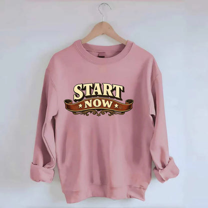 Bold typography design - "START NOW" - begin immediately, no delay - Crewneck Sweatshirt - pink