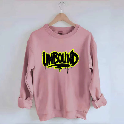 Bold typography design - "UNBOUND" - without limits, free from constraints - Crewneck Sweatshirt - pink