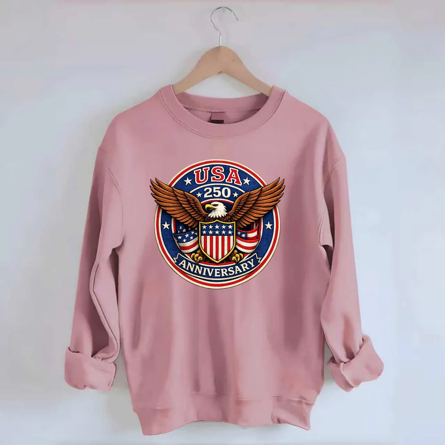 Usa 250 Anniversary Eagle Shield Emblem - Crewneck Sweatshirt - pink