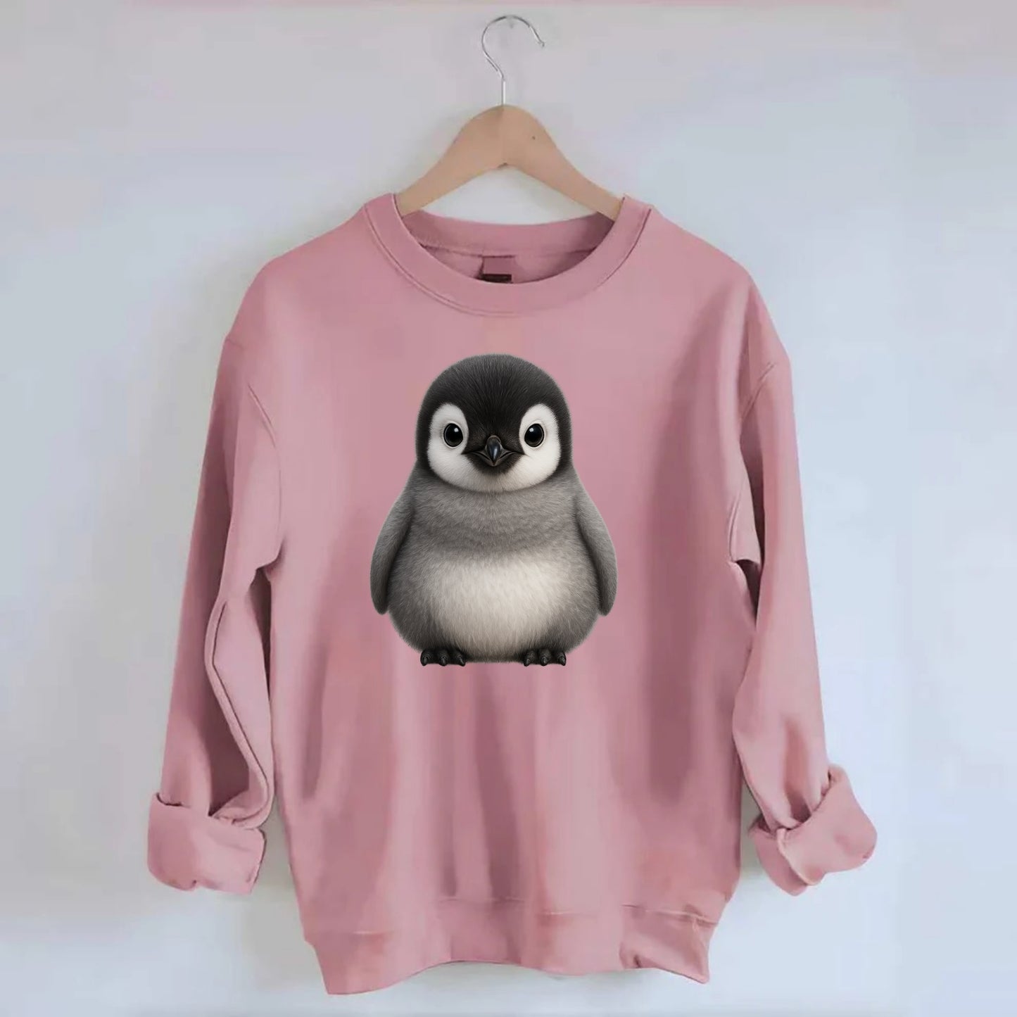 Baby Adelie Penguin - black and white, round body, curious eyes, - Crewneck Sweatshirt - pink
