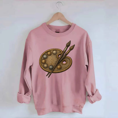 Artist palette with brushes - painter emblem - Crewneck Sweatshirt - pink