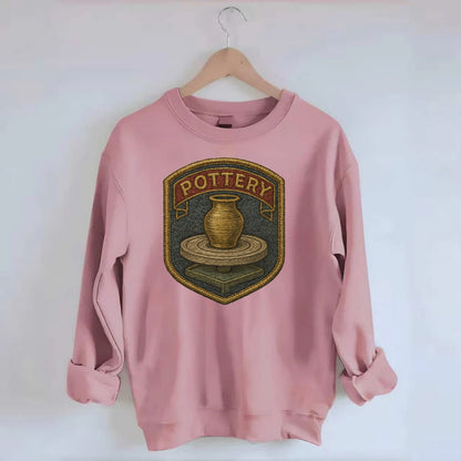 Pottery wheel with clay vessel - ceramicist symbol - Crewneck Sweatshirt - pink