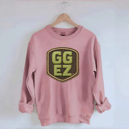 GG EZ - victory text in neon green , easy win - Crewneck Sweatshirt - pink