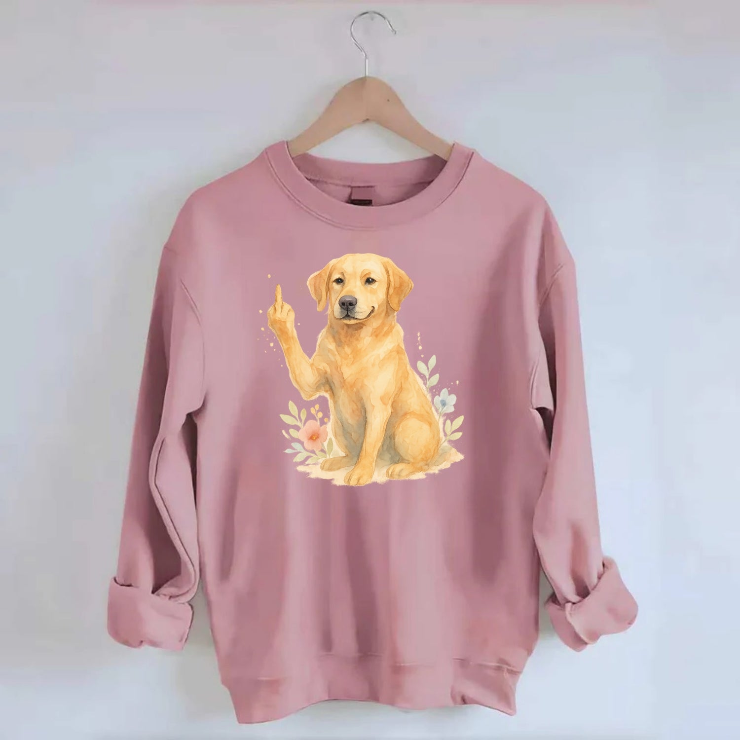 Labrador Retriever yellow sitting pretty, friendly face, strong paw up with - Crewneck Sweatshirt - pink