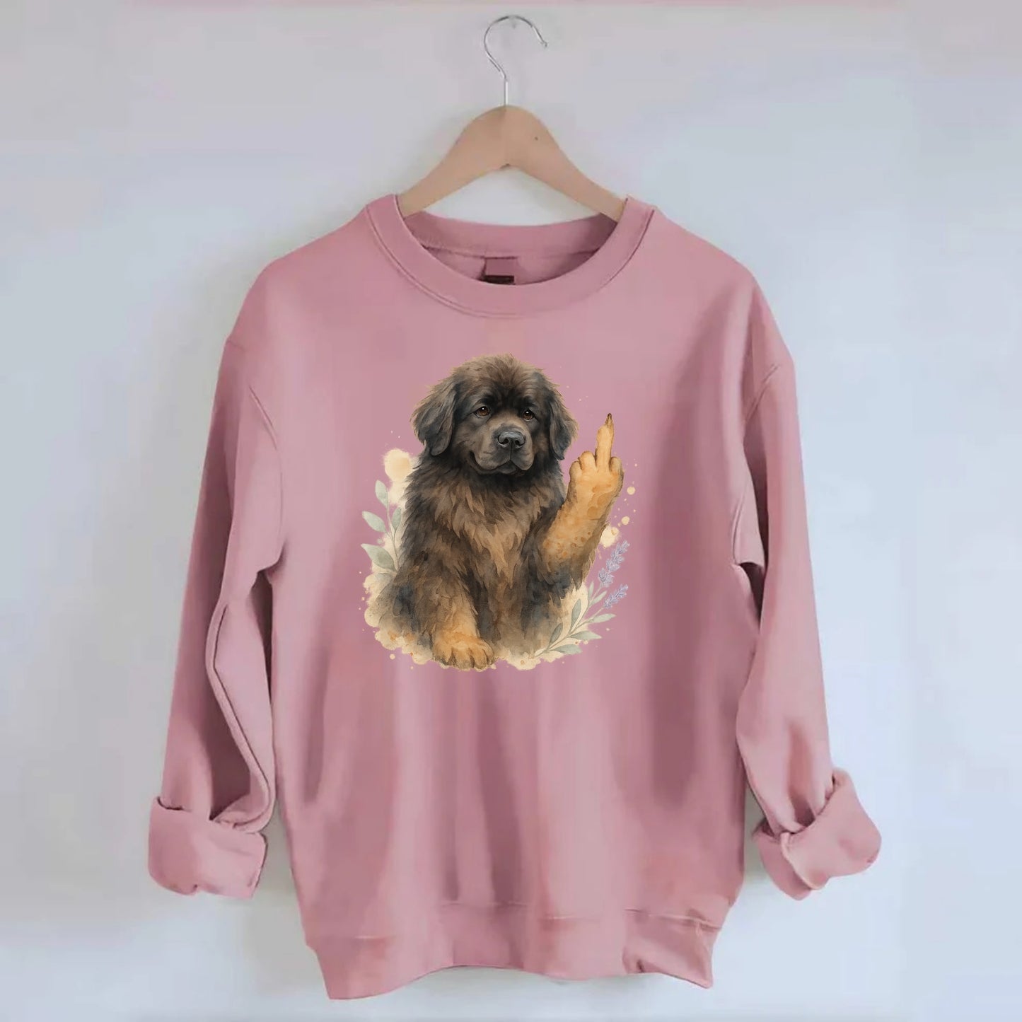 Newfoundland fluffy bear-like with webbed paws, massive gentle paw up - Crewneck Sweatshirt - pink