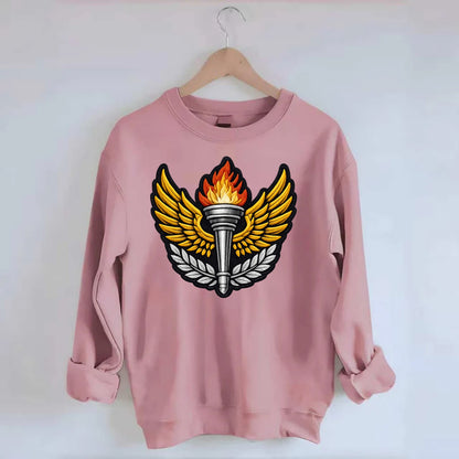 Embroidered patch design - TRACK AND FIELD TORCH - Olympic style torch with - Crewneck Sweatshirt - pink