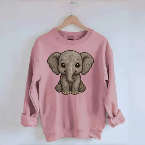 Baby Elephant - gray wrinkly, tiny trunk, large floppy ears, kind dark eyes, - Crewneck Sweatshirt