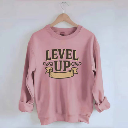 Bold typography design - "LEVEL UP" - improving, advancing, growing - Crewneck Sweatshirt - pink
