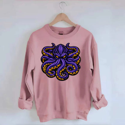 KRAKEN TENTACLES - sea monster in purple and black , deep sea - Crewneck Sweatshirt - pink
