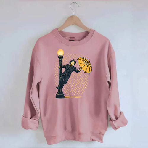 joyful dancing on lamppost in heavy rain with big smile - Crewneck Sweatshirt