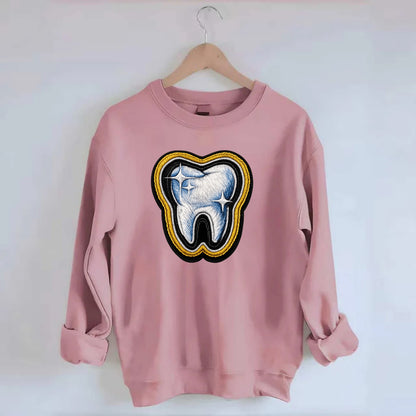 DENTAL TOOTH - molar with sparkle in white and blue , dentist - Crewneck Sweatshirt - pink