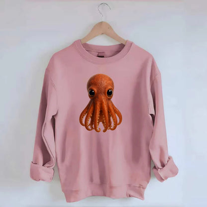 Baby Giant Pacific Octopus - reddish, smaller tentacles, expressive eyes, - Crewneck Sweatshirt - pink